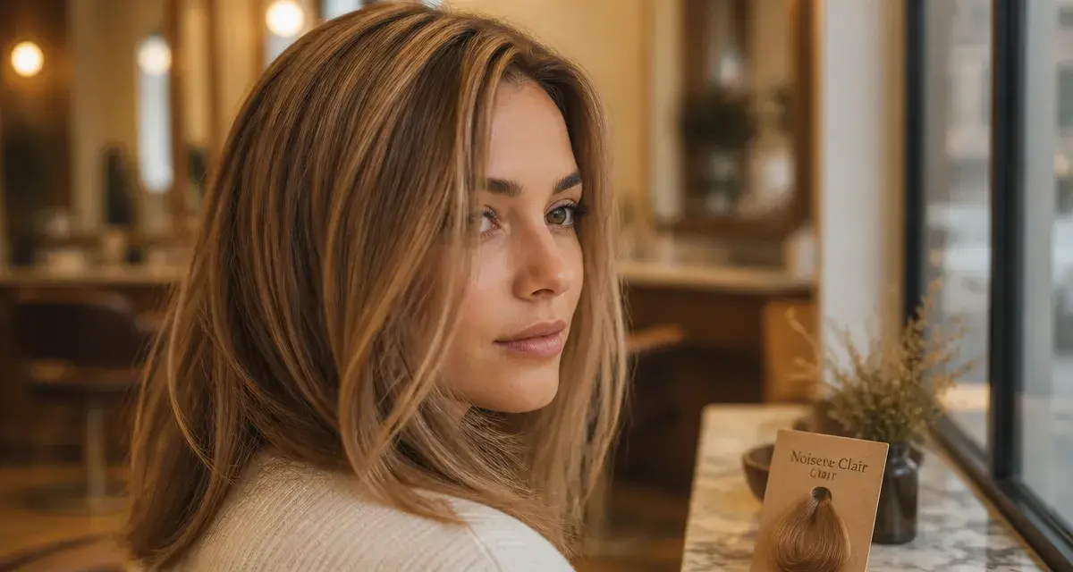 Couleur de cheveux noisette clair avec reflets dorés naturels