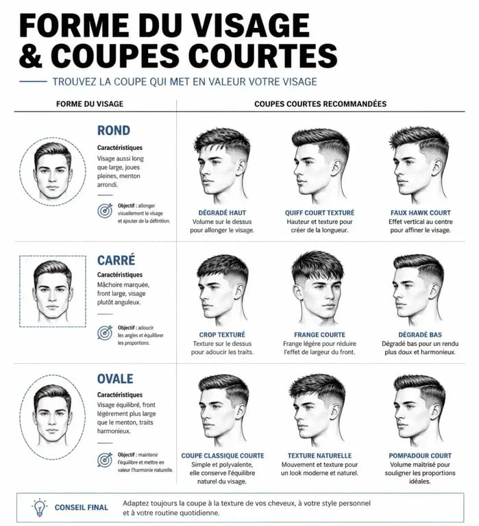 Guide visuel pour choisir une coupe courte selon la forme du visage après 60 ans