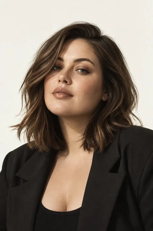 Visage rond coupe de cheveux avec long bob souple et mèches encadrantes