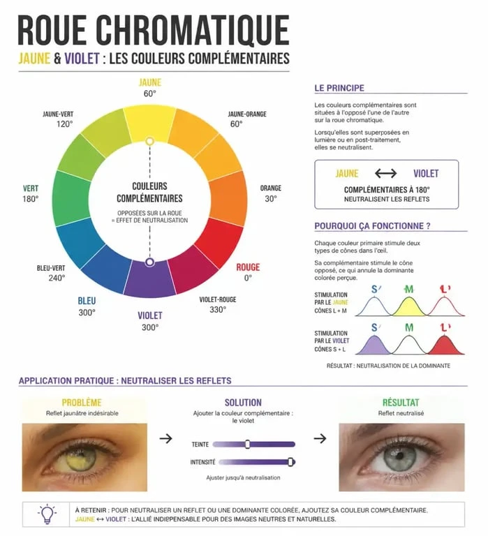 Roue chromatique pour la neutralisation des reflets dans une coloration blond pour brune