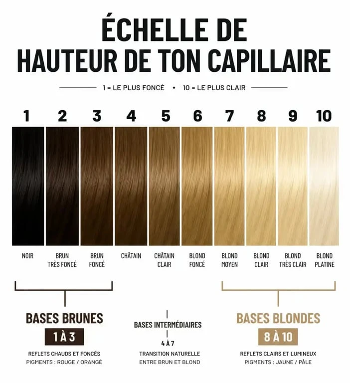 Échelle de hauteur de ton pour une coloration blond pour brune