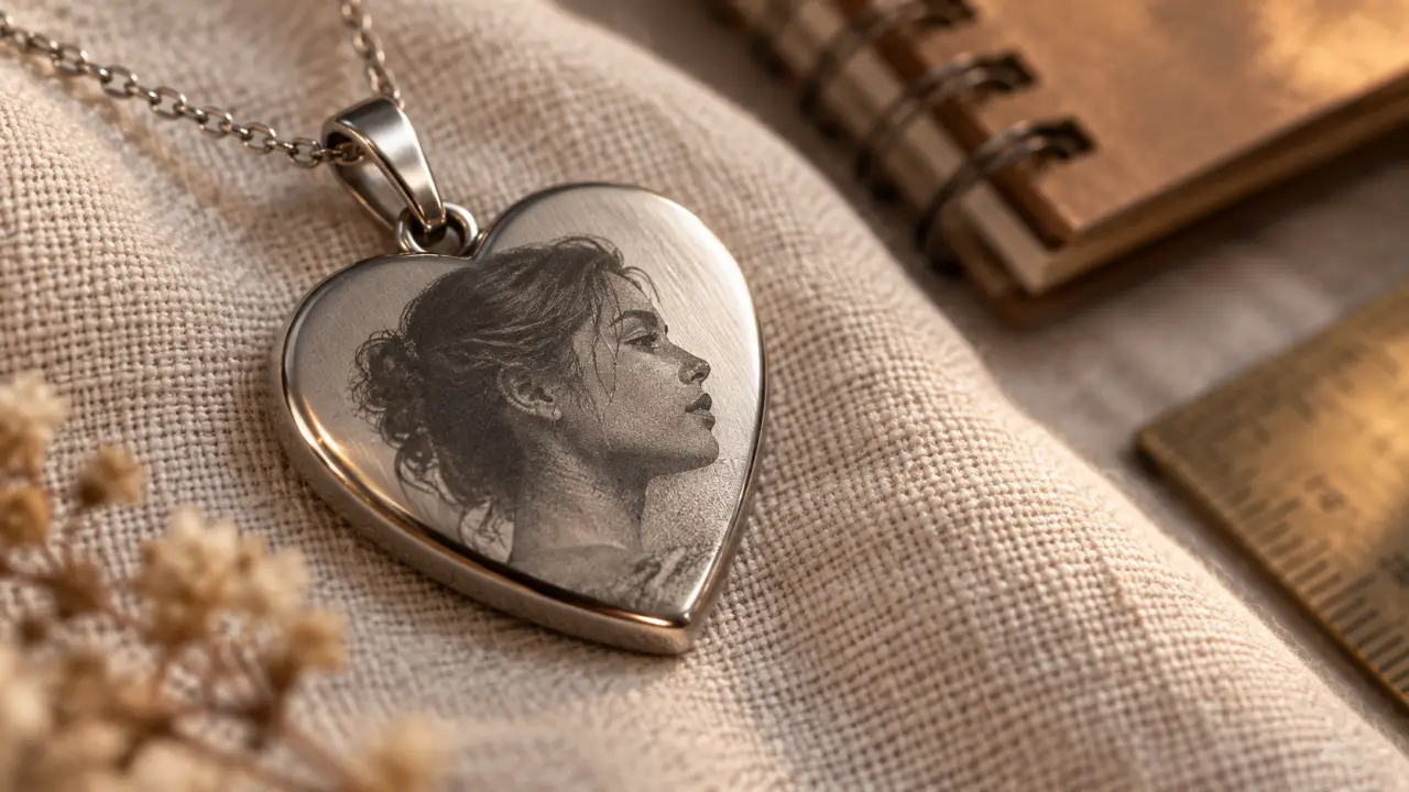 Gravure photo sur collier, pendentif cœur en acier inox avec portrait gravé