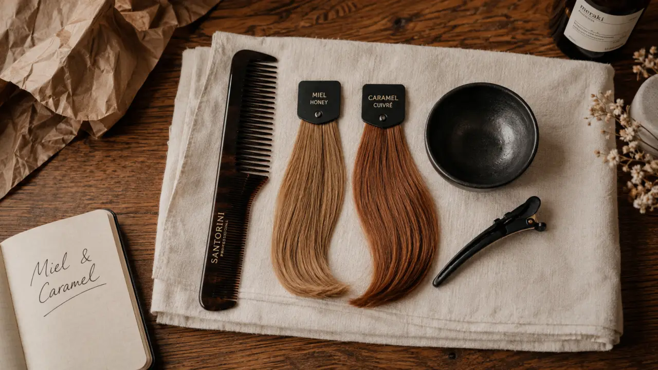 Meche miel et caramel : mèches dorées et cuivrées sur peigne pro