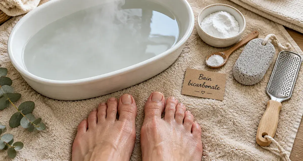 Bicarbonate de soude bain de pied, eau tiède avec bicarbonate pour pieds doux