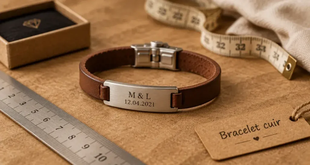 Un bracelet cuir personnalisé réussit quand la gravure, la taille et le fermoir sont bien choisis