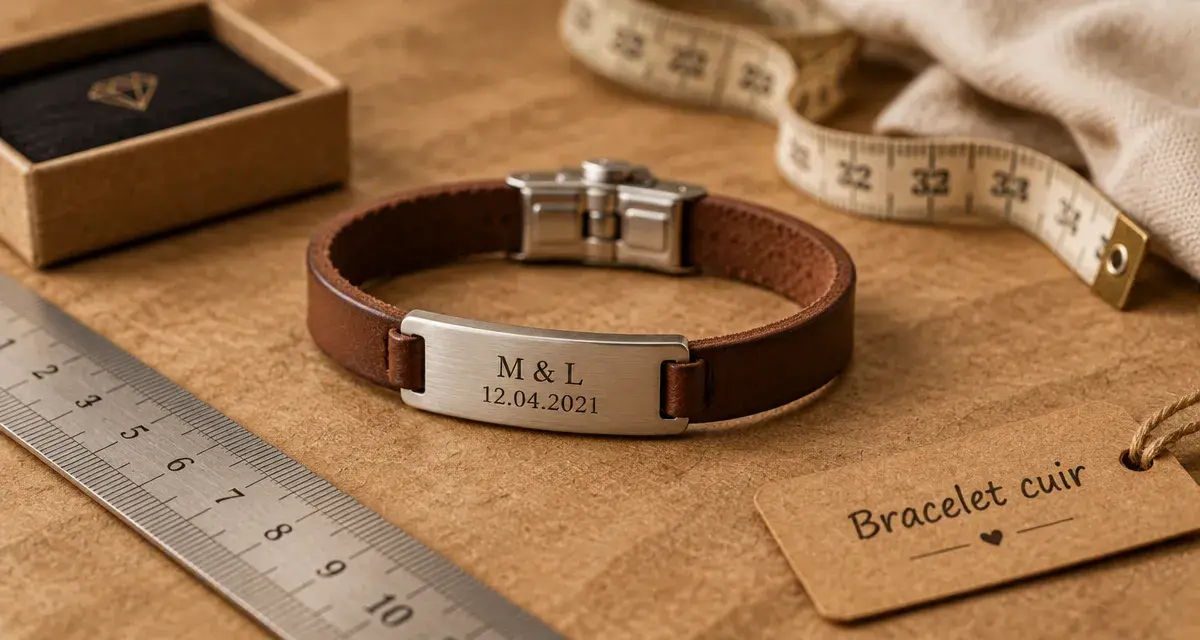 Bracelet cuir personnalisé avec gravure, taille et fermoir