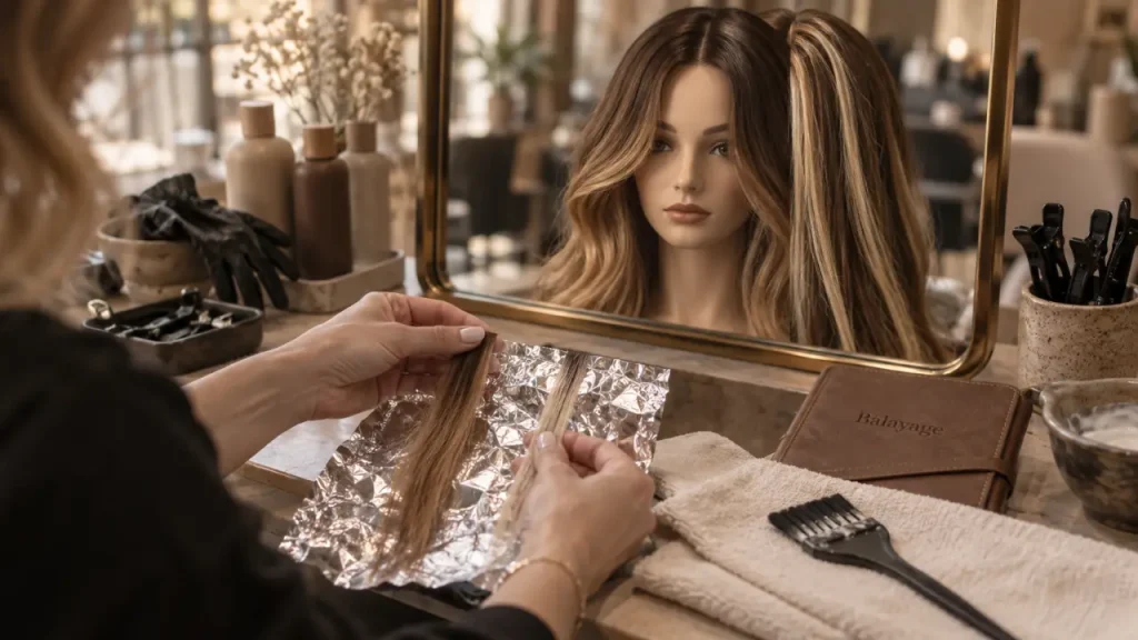 Balayage ou mèches : le balayage est plus fondu, les mèches plus visibles