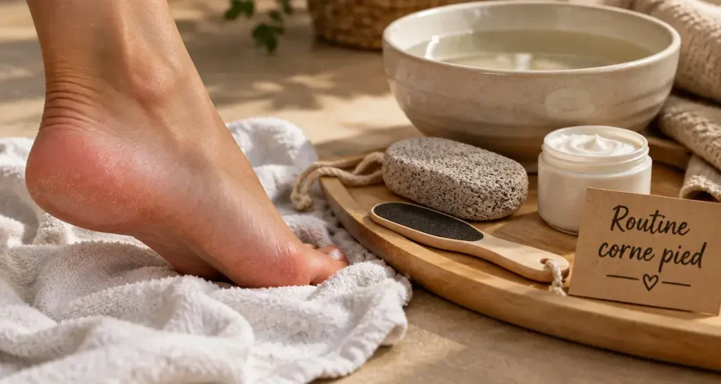 Enlever la corne du pied sans l’irriter : la routine qui commence par un bain tiède
