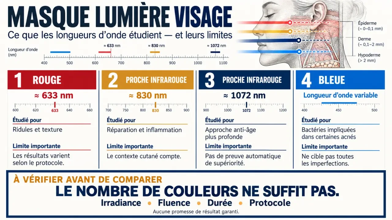 Masque lumiere visage : longueurs d’onde, objectifs et limites des lumières LED