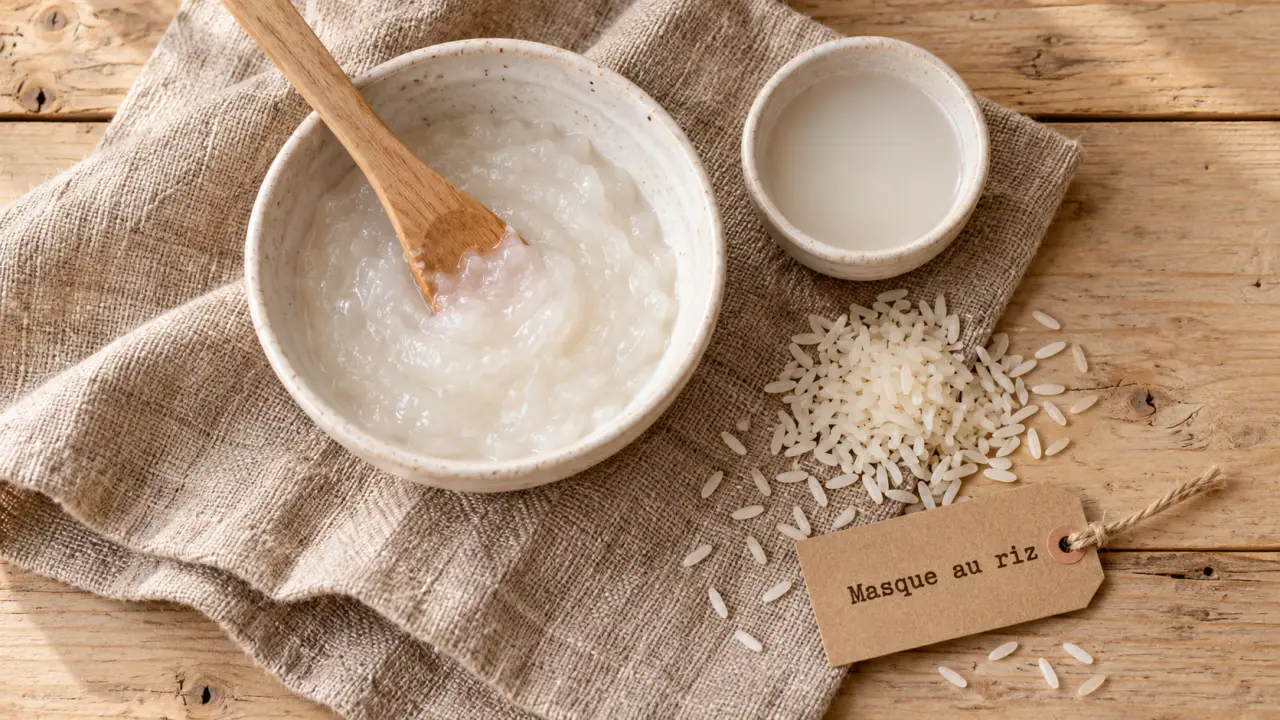 Masque au riz pour visage : pâte de riz translucide et eau de riz