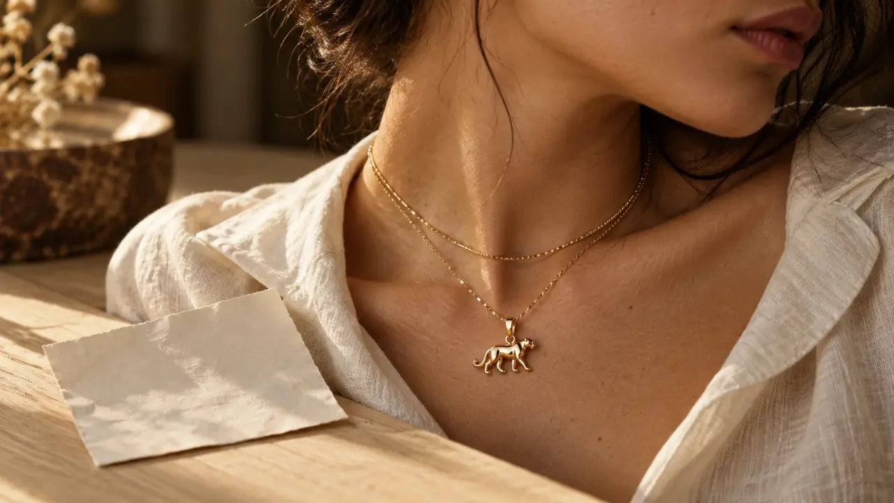 Pendentif original femme, collier animal doré
